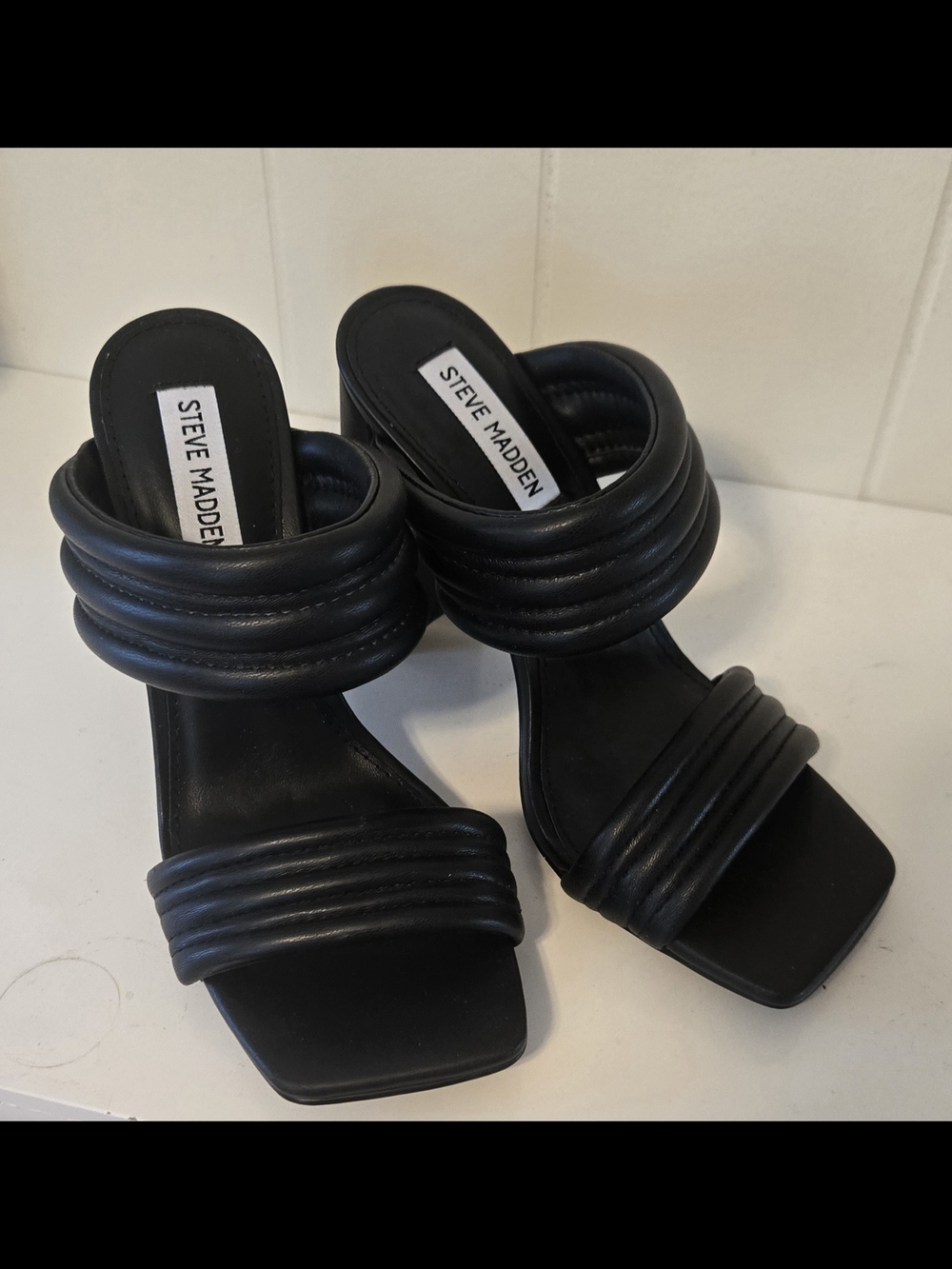 Steve Madden Black Padded Double-Band Slide Sandals